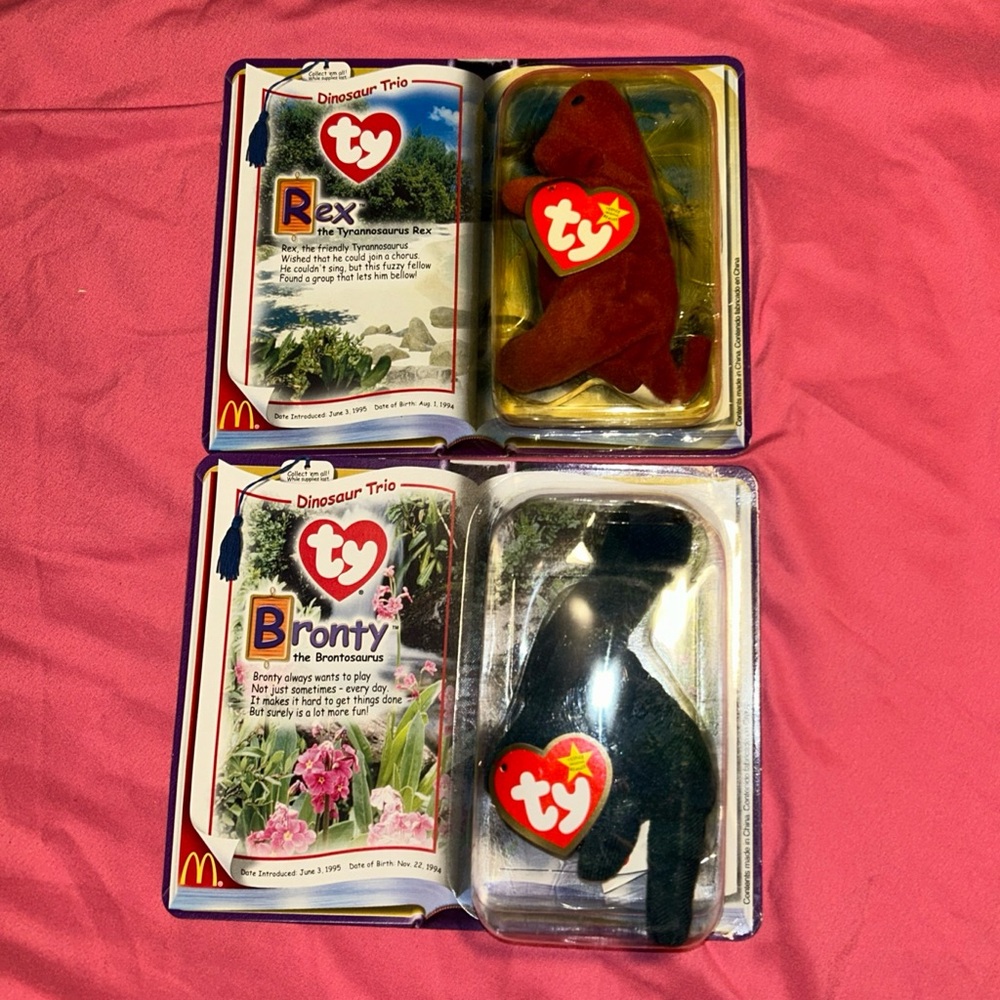 McDonalds TY Beanie Babies 2000 Dinosaur Set Of 2 (Bronty & Rex) New/Sealed
